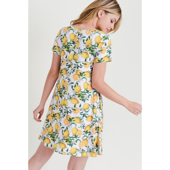 Women's Lemon Print Fit And Flare Summer Dress WHT - Picture 6 of 8
